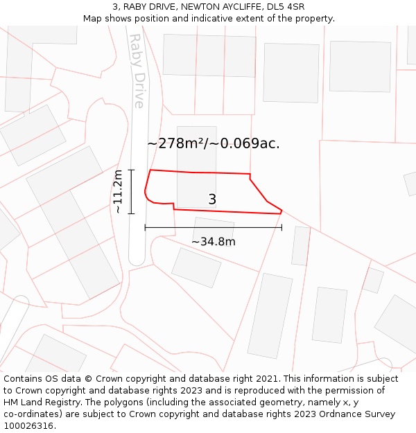 3, RABY DRIVE, NEWTON AYCLIFFE, DL5 4SR: Plot and title map