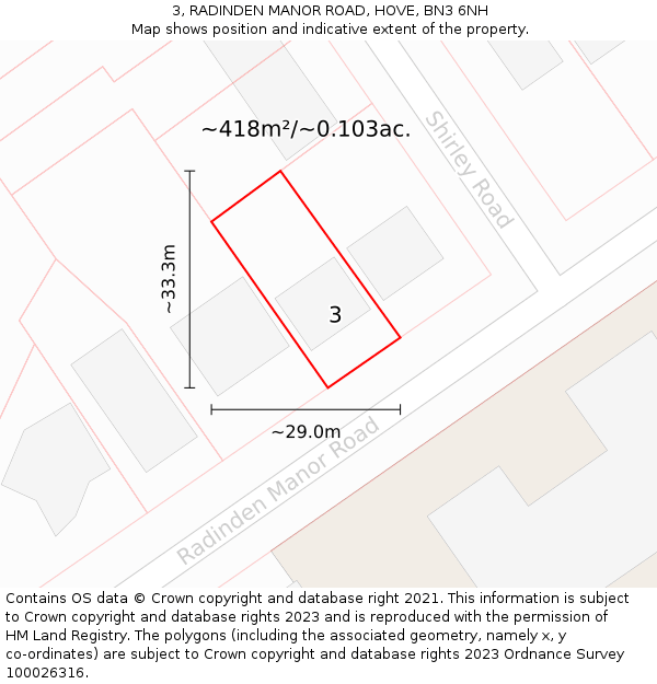 3, RADINDEN MANOR ROAD, HOVE, BN3 6NH: Plot and title map