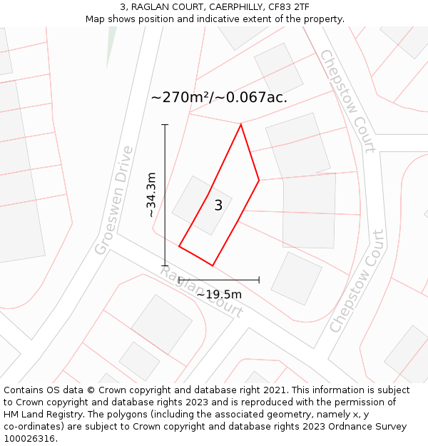 3, RAGLAN COURT, CAERPHILLY, CF83 2TF: Plot and title map