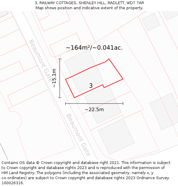 3, RAILWAY COTTAGES, SHENLEY HILL, RADLETT, WD7 7AR: Plot and title map