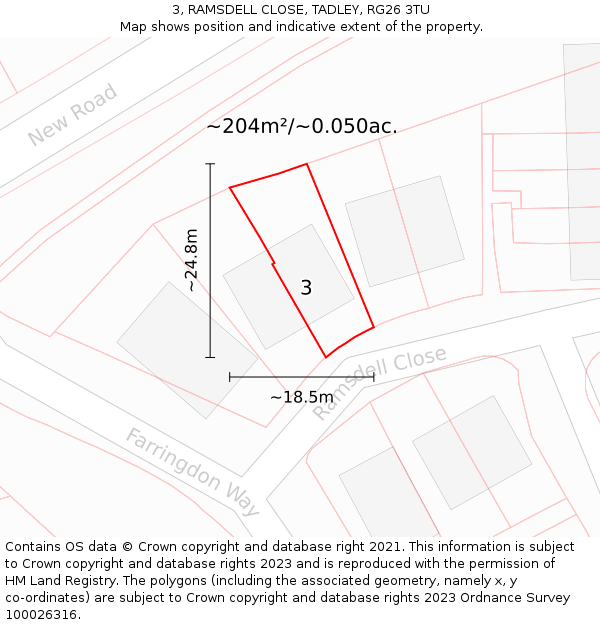 3, RAMSDELL CLOSE, TADLEY, RG26 3TU: Plot and title map