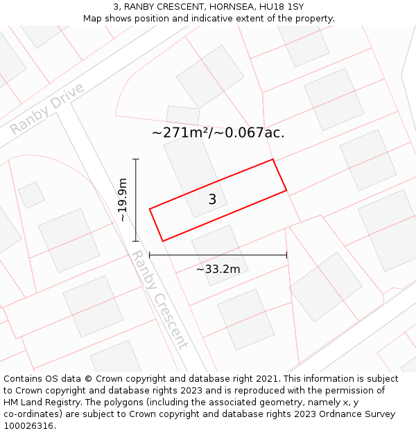 3, RANBY CRESCENT, HORNSEA, HU18 1SY: Plot and title map