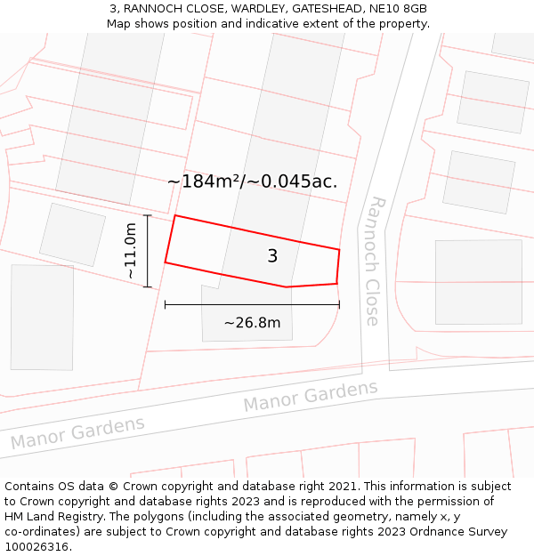 3, RANNOCH CLOSE, WARDLEY, GATESHEAD, NE10 8GB: Plot and title map