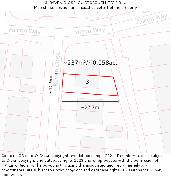 3, RAVEN CLOSE, GUISBOROUGH, TS14 8HU: Plot and title map