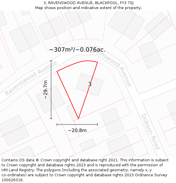 3, RAVENSWOOD AVENUE, BLACKPOOL, FY3 7SJ: Plot and title map