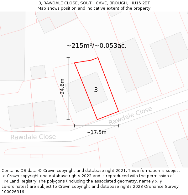 3, RAWDALE CLOSE, SOUTH CAVE, BROUGH, HU15 2BT: Plot and title map