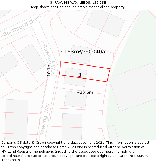 3, RAWLING WAY, LEEDS, LS6 2SB: Plot and title map