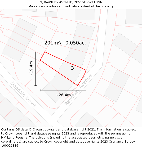 3, RAWTHEY AVENUE, DIDCOT, OX11 7XN: Plot and title map