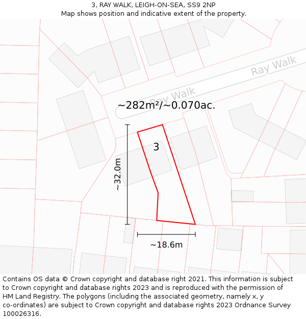 3, RAY WALK, LEIGH-ON-SEA, SS9 2NP: Plot and title map