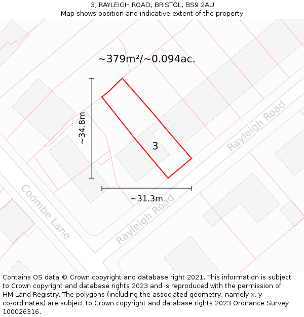 3, RAYLEIGH ROAD, BRISTOL, BS9 2AU: Plot and title map