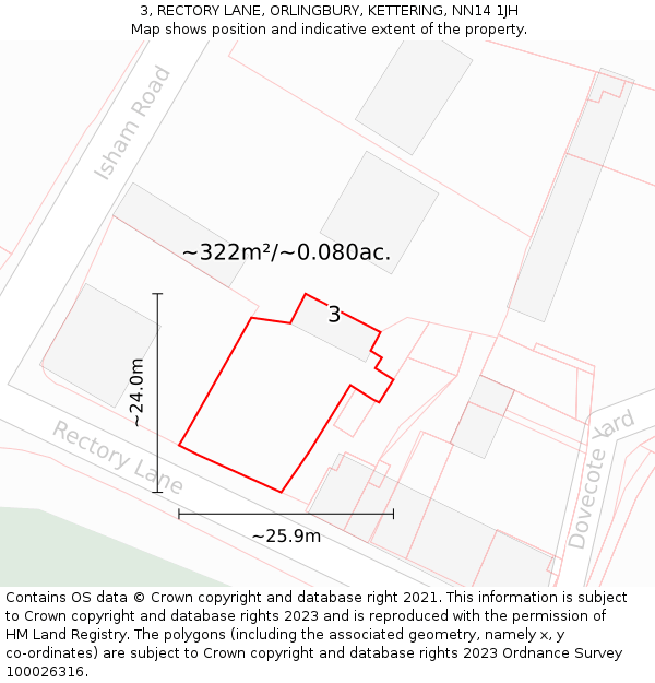 3, RECTORY LANE, ORLINGBURY, KETTERING, NN14 1JH: Plot and title map