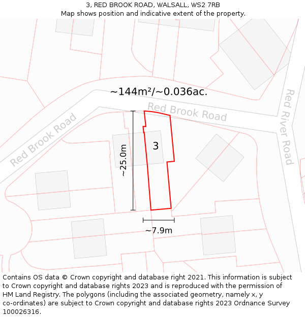 3, RED BROOK ROAD, WALSALL, WS2 7RB: Plot and title map
