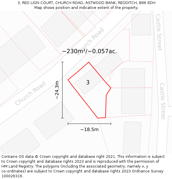 3, RED LION COURT, CHURCH ROAD, ASTWOOD BANK, REDDITCH, B96 6DH: Plot and title map