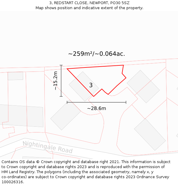 3, REDSTART CLOSE, NEWPORT, PO30 5SZ: Plot and title map