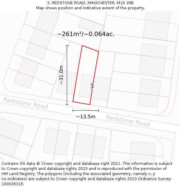 3, REDSTONE ROAD, MANCHESTER, M19 1RB: Plot and title map