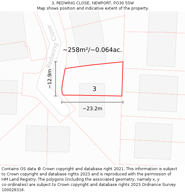 3, REDWING CLOSE, NEWPORT, PO30 5SW: Plot and title map