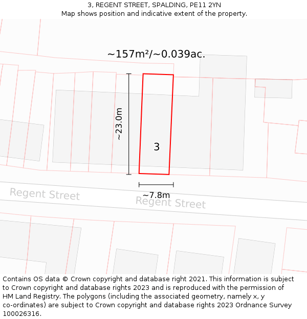 3, REGENT STREET, SPALDING, PE11 2YN: Plot and title map