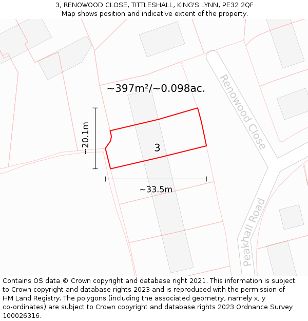 3, RENOWOOD CLOSE, TITTLESHALL, KING'S LYNN, PE32 2QF: Plot and title map