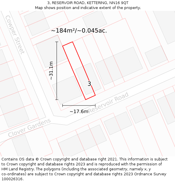 3, RESERVOIR ROAD, KETTERING, NN16 9QT: Plot and title map