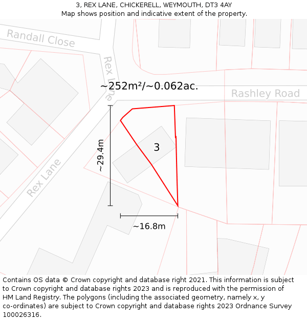 3, REX LANE, CHICKERELL, WEYMOUTH, DT3 4AY: Plot and title map