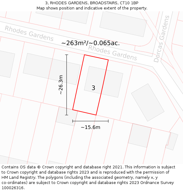 3, RHODES GARDENS, BROADSTAIRS, CT10 1BP: Plot and title map