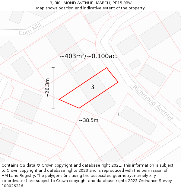 3, RICHMOND AVENUE, MARCH, PE15 9RW: Plot and title map