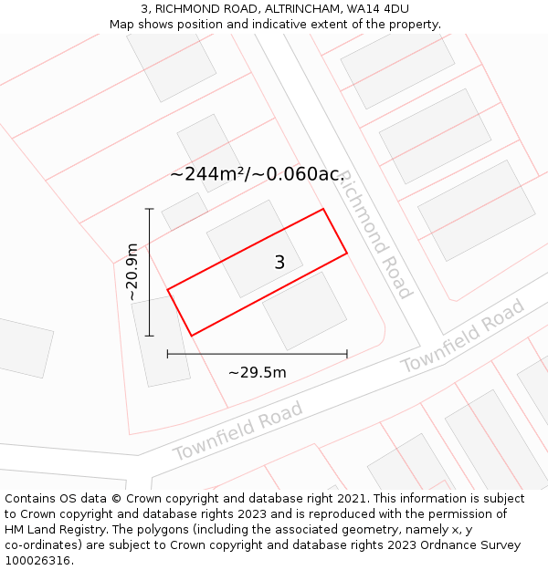 3, RICHMOND ROAD, ALTRINCHAM, WA14 4DU: Plot and title map