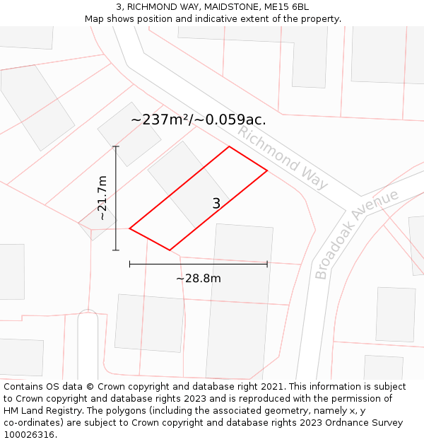 3, RICHMOND WAY, MAIDSTONE, ME15 6BL: Plot and title map