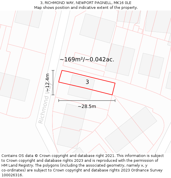 3, RICHMOND WAY, NEWPORT PAGNELL, MK16 0LE: Plot and title map