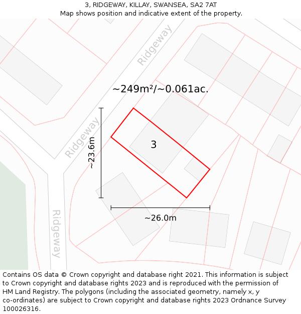 3, RIDGEWAY, KILLAY, SWANSEA, SA2 7AT: Plot and title map