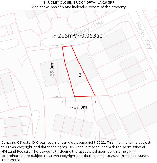 3, RIDLEY CLOSE, BRIDGNORTH, WV16 5PF: Plot and title map