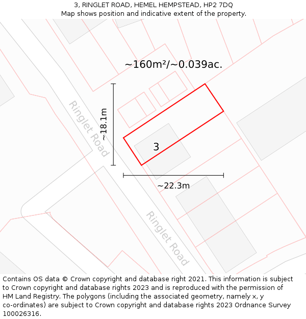 3, RINGLET ROAD, HEMEL HEMPSTEAD, HP2 7DQ: Plot and title map