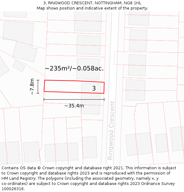 3, RINGWOOD CRESCENT, NOTTINGHAM, NG8 1HL: Plot and title map