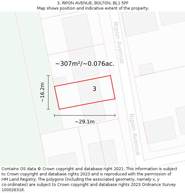 3, RIPON AVENUE, BOLTON, BL1 5PF: Plot and title map