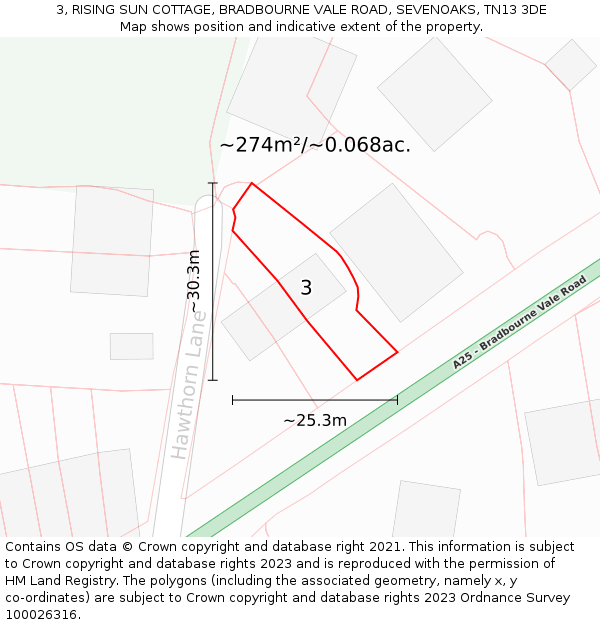 3, RISING SUN COTTAGE, BRADBOURNE VALE ROAD, SEVENOAKS, TN13 3DE: Plot and title map