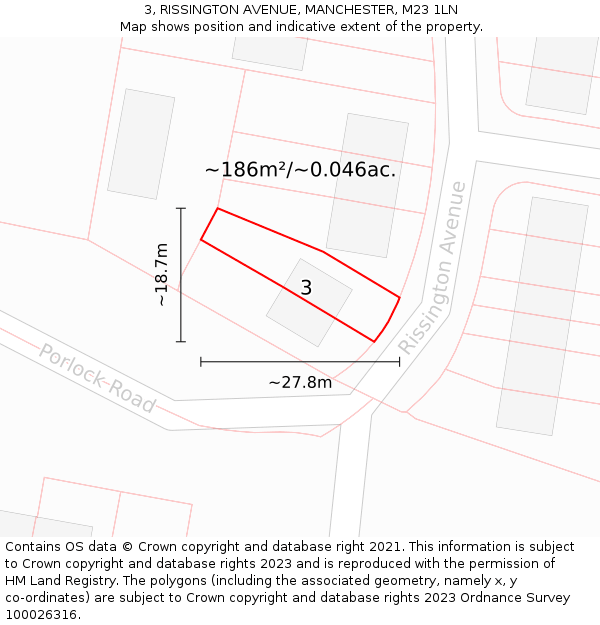 3, RISSINGTON AVENUE, MANCHESTER, M23 1LN: Plot and title map