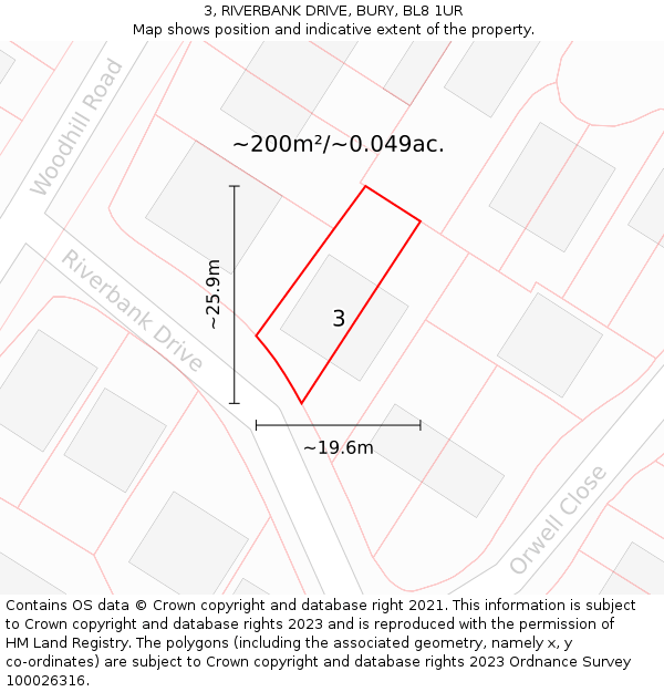 3, RIVERBANK DRIVE, BURY, BL8 1UR: Plot and title map