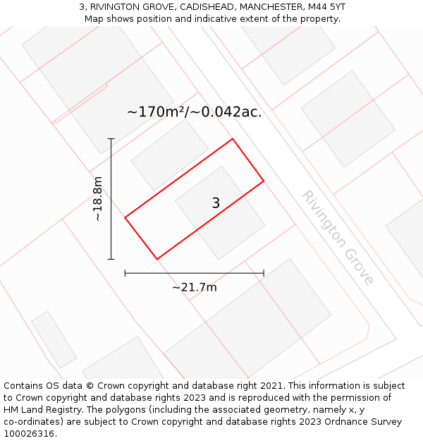 3, RIVINGTON GROVE, CADISHEAD, MANCHESTER, M44 5YT: Plot and title map