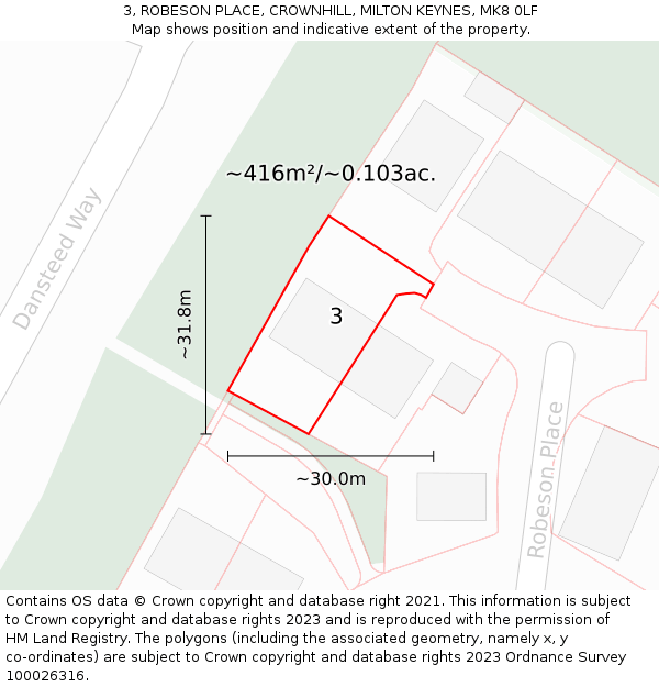 3, ROBESON PLACE, CROWNHILL, MILTON KEYNES, MK8 0LF: Plot and title map