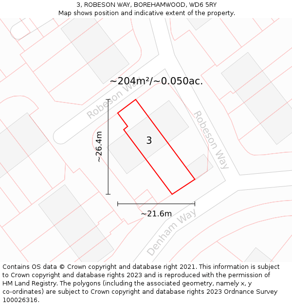 3, ROBESON WAY, BOREHAMWOOD, WD6 5RY: Plot and title map