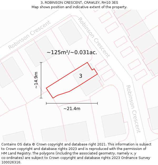 3, ROBINSON CRESCENT, CRAWLEY, RH10 3ES: Plot and title map