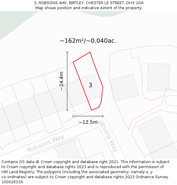 3, ROBSONS WAY, BIRTLEY, CHESTER LE STREET, DH3 1GA: Plot and title map