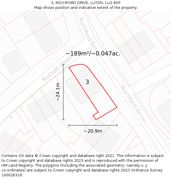 3, ROCHFORD DRIVE, LUTON, LU2 8SP: Plot and title map