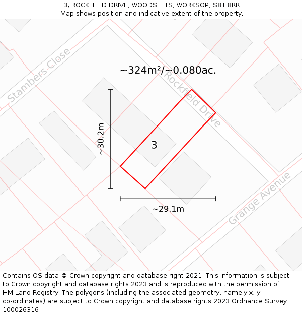 3, ROCKFIELD DRIVE, WOODSETTS, WORKSOP, S81 8RR: Plot and title map