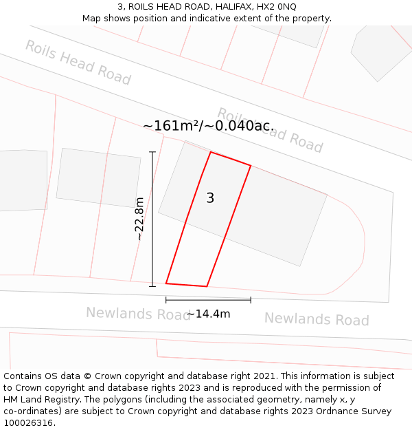 3, ROILS HEAD ROAD, HALIFAX, HX2 0NQ: Plot and title map