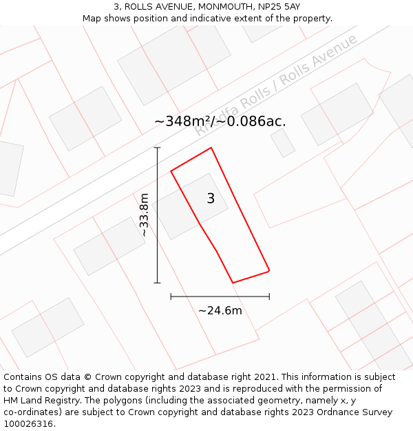 3, ROLLS AVENUE, MONMOUTH, NP25 5AY: Plot and title map