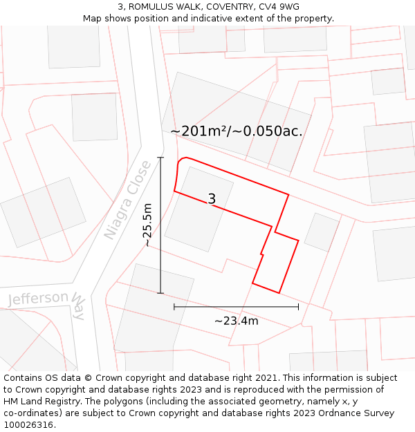 3, ROMULUS WALK, COVENTRY, CV4 9WG: Plot and title map