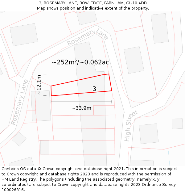 3, ROSEMARY LANE, ROWLEDGE, FARNHAM, GU10 4DB: Plot and title map