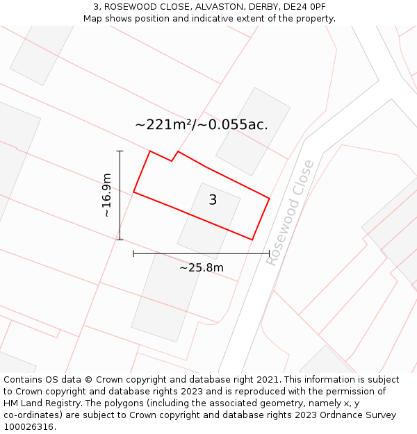 3, ROSEWOOD CLOSE, ALVASTON, DERBY, DE24 0PF: Plot and title map