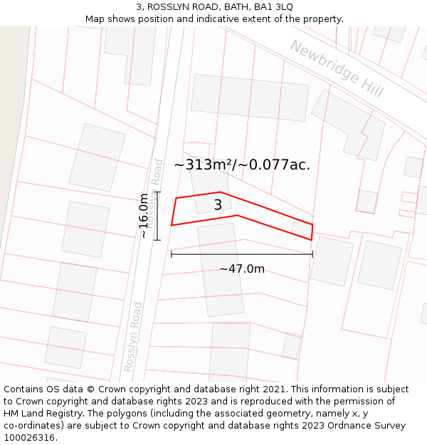 3, ROSSLYN ROAD, BATH, BA1 3LQ: Plot and title map